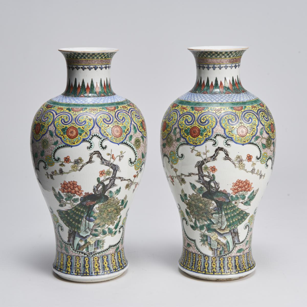 An attractive pair of Nineteenth Century Chinese Famille Verte porcelain vases