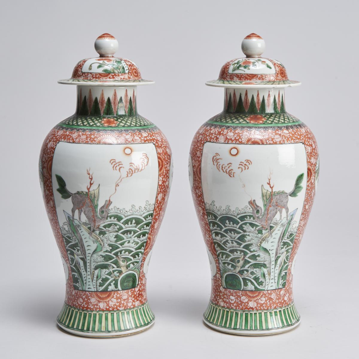 An elegant pair of Chinese, famille verte covered vases (19th Century)