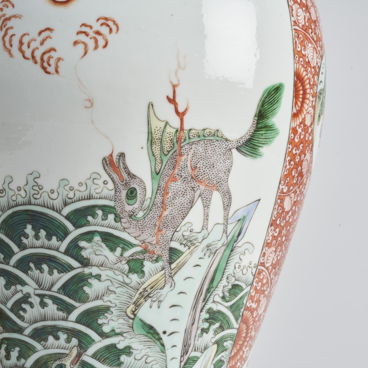 An elegant pair of Chinese, famille verte covered vases (19th Century)