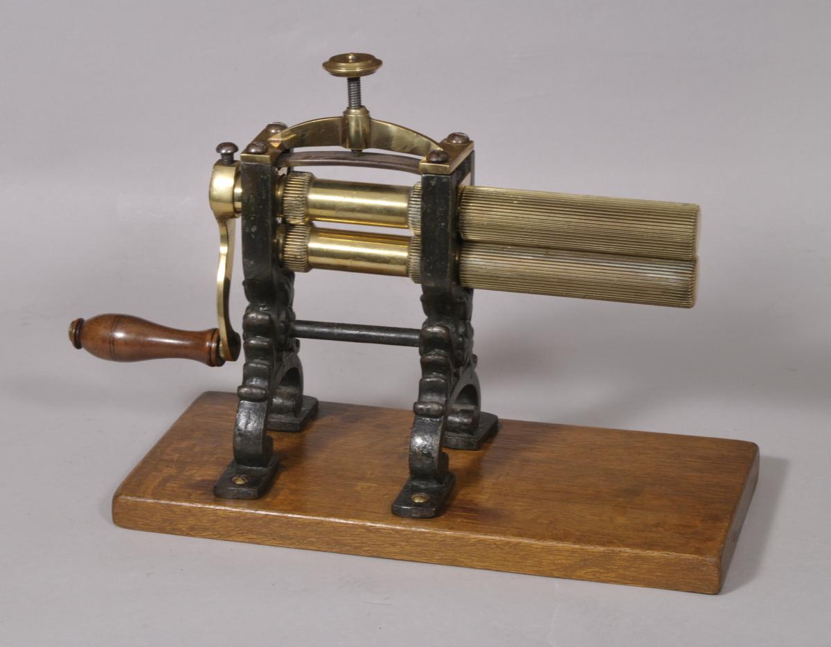 S/5261 Antique 19th Century Brass and Iron Crimping Machine