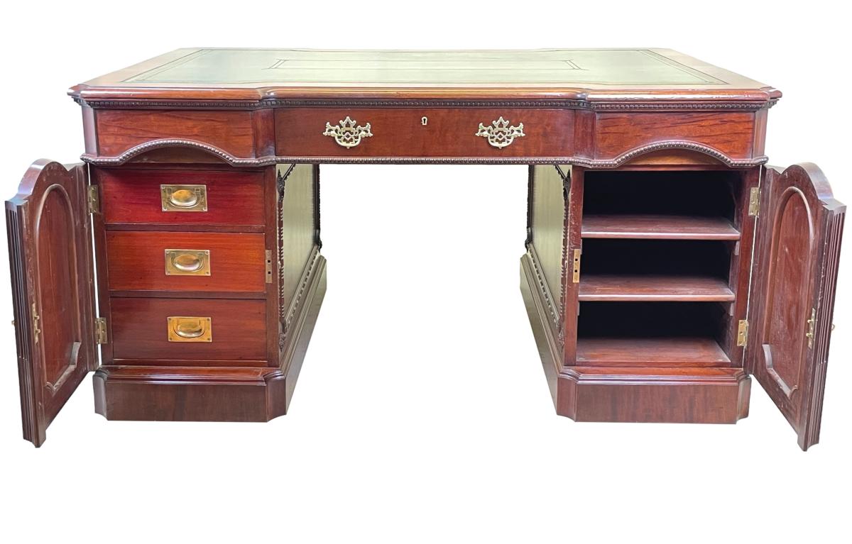 Chippendale Style Walnut Pedestal Partners Desk