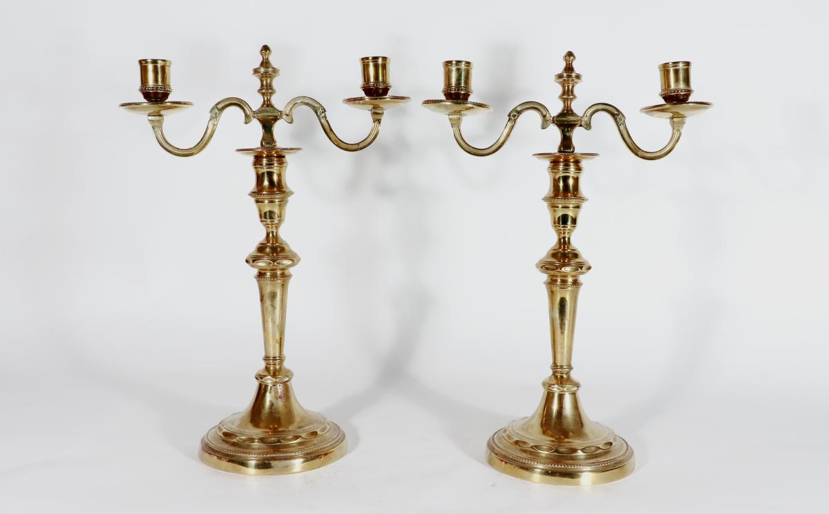 French Large Brass Candelabra, Circa 1800