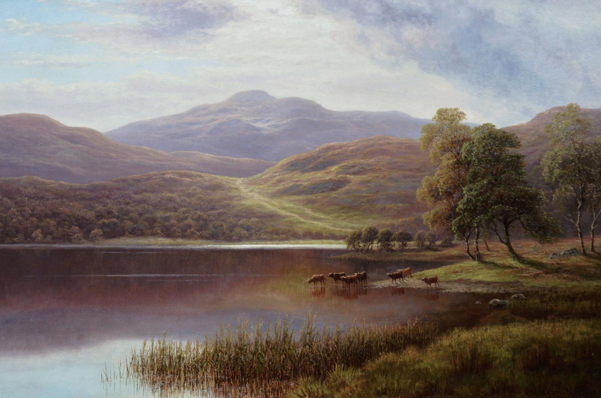 Landscape oil painting of Rydal Lake in the Lake District by William Mellor