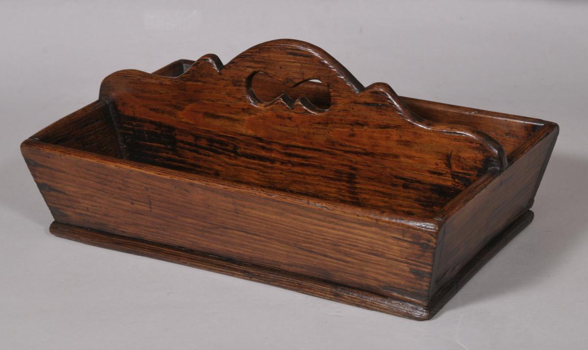 S/5260 Antique Treen 19th Century Pitch Pine Cutlery Tray