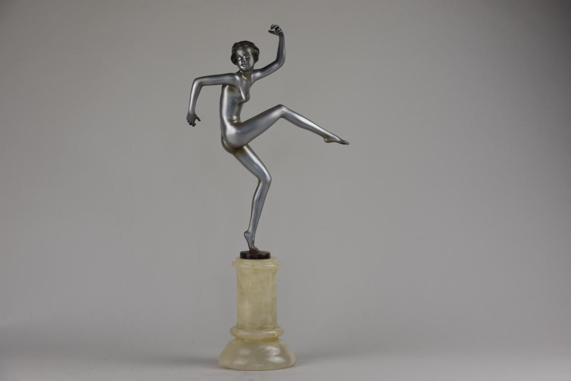 Art Deco cold painted bronze figure of a naked female dancer by Josef Lorenzl.
