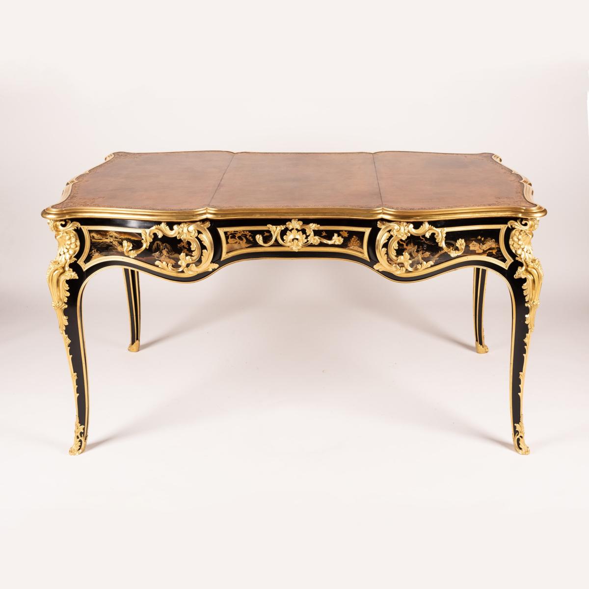 A Lacquer-Mounted Bureau Plat In the Louis XV Style