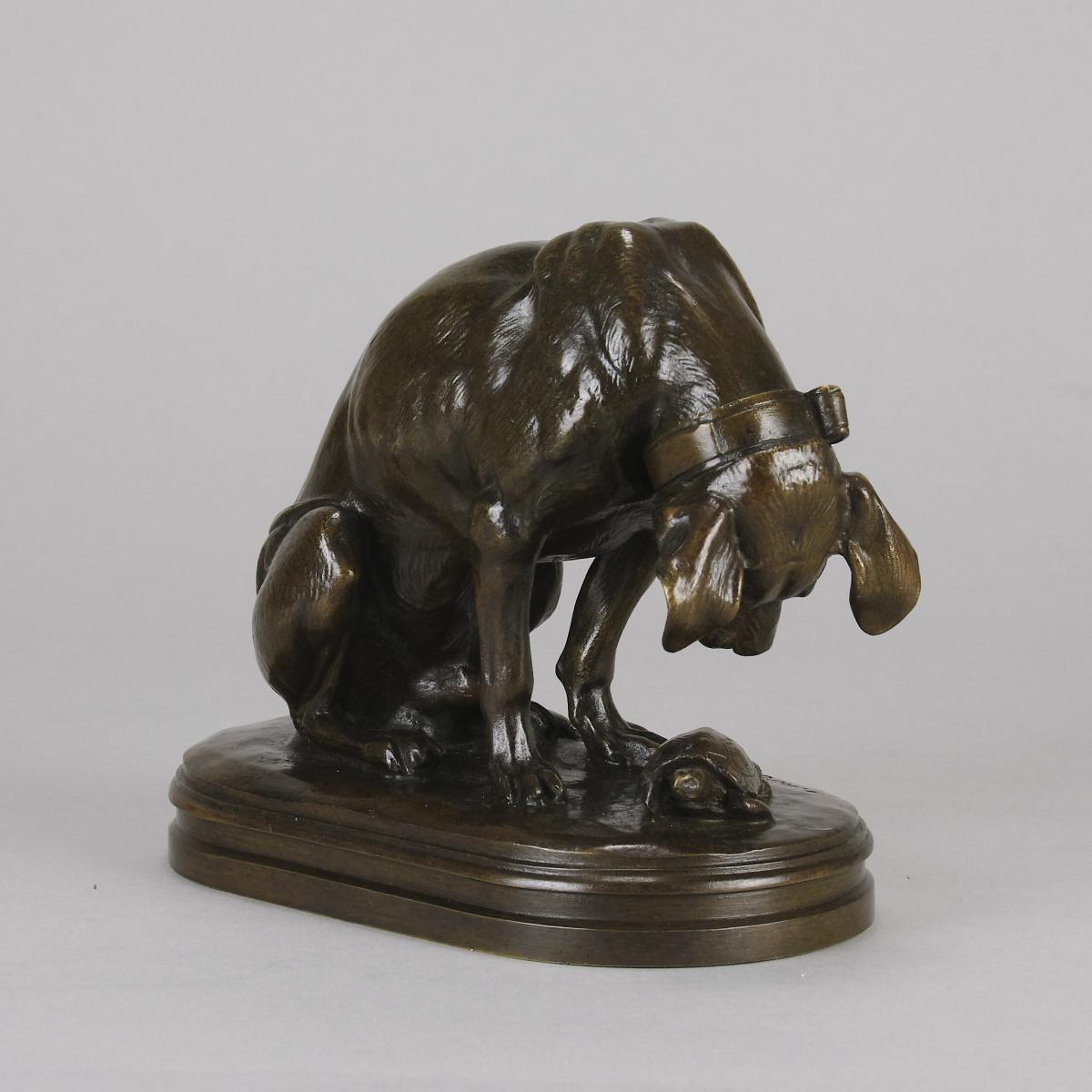 French Animalier bronze entitled "Chien et Tortue" by Alfred Jacquemart - Circa 1900