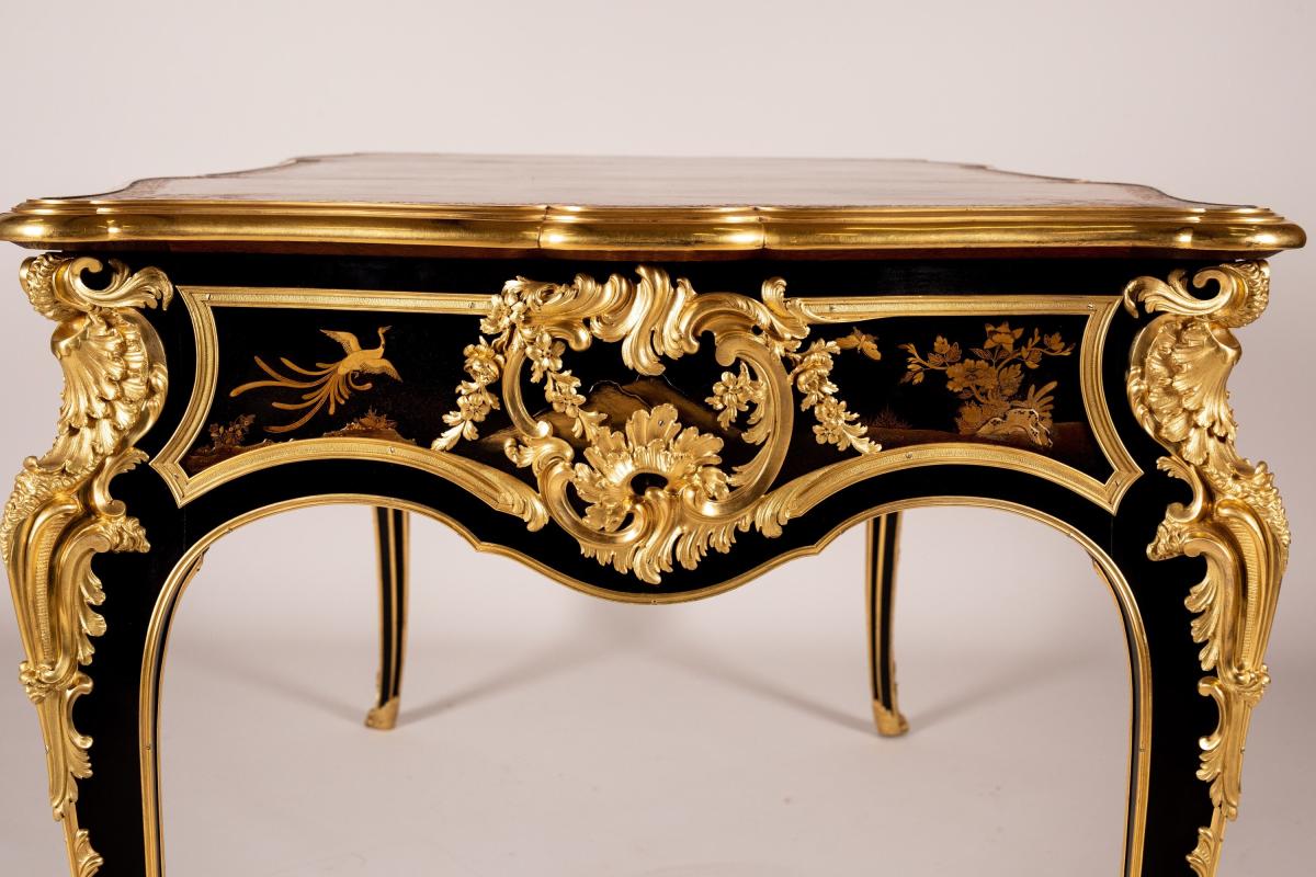A Lacquer-Mounted Bureau Plat In the Louis XV Style