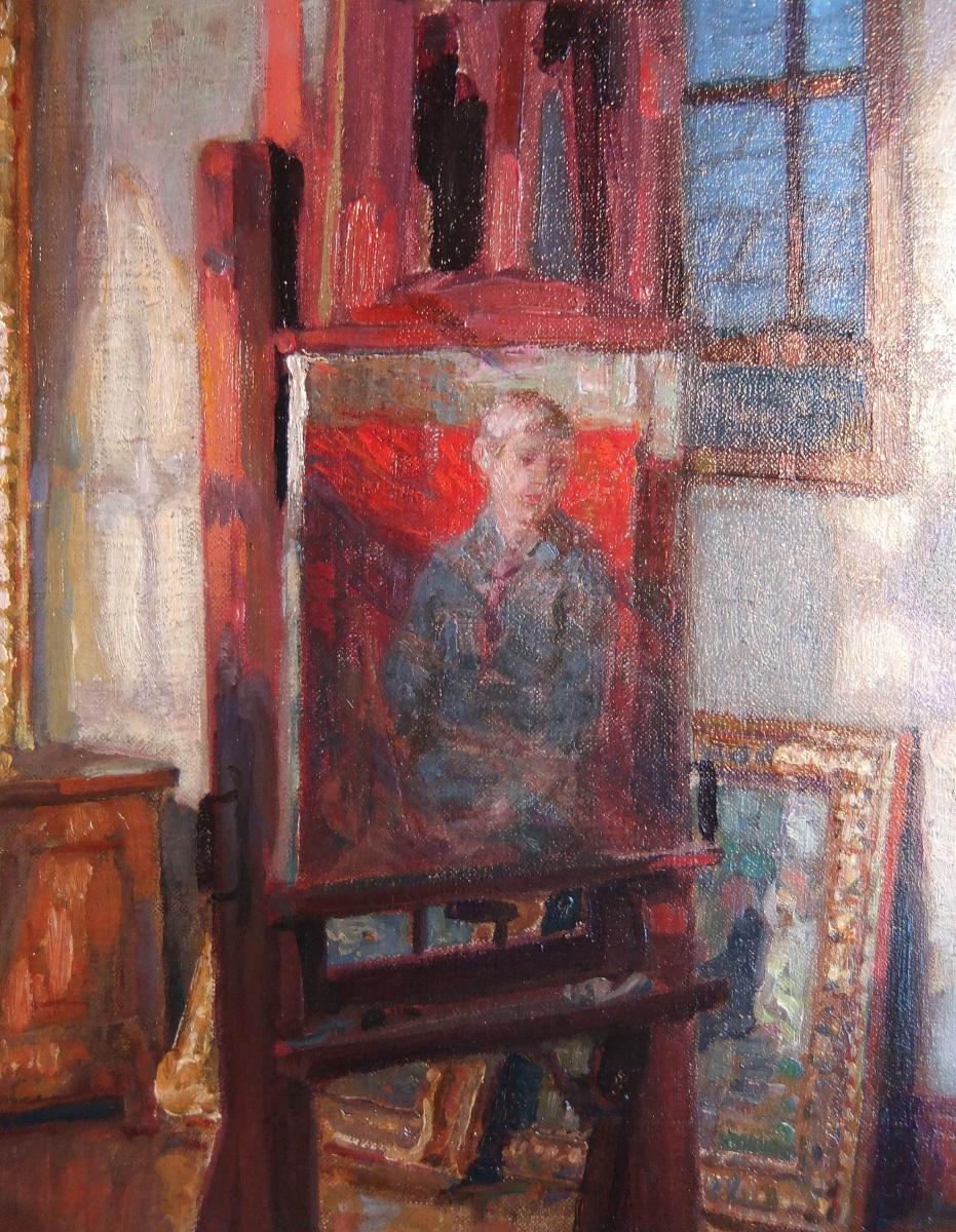 Fred Stead "The Artist's Studio" oil on canvas
