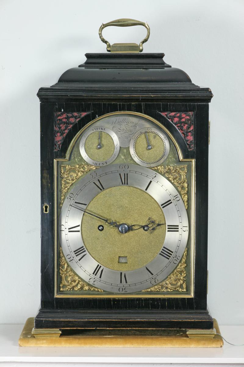 Benjamin Vulliamy, London, No 311. A Fine Ebonised Shallow Bell Top Bracket Clock Of Small Proportions Together With A Purpose Made Bracket. Dated 1798.