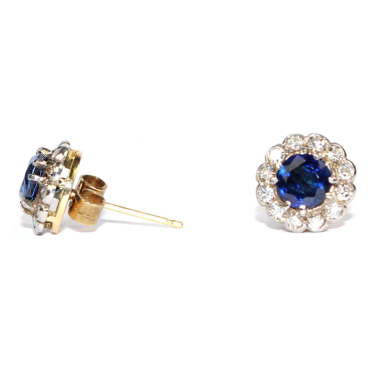 Sapphire and Diamond Cluster Earrings circa 1950