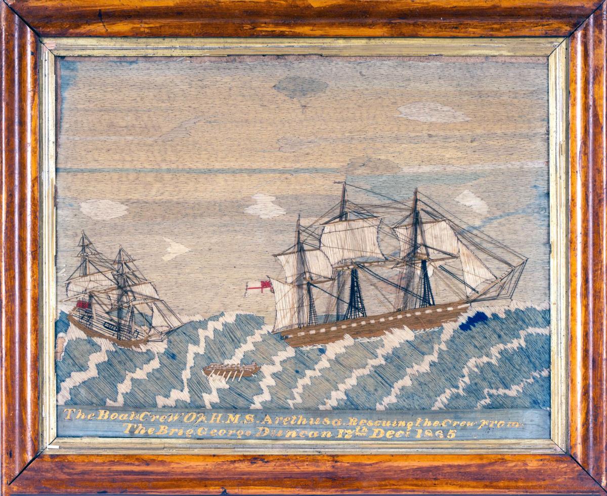 Sailor's Woolwork with Sea Rescue with HMS Arethusa, Circa 1865-75.