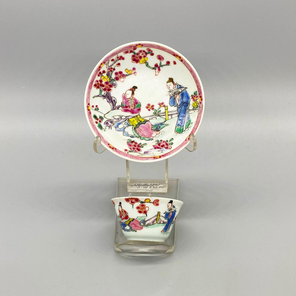 Famile Rose Tea Cup and Saucer