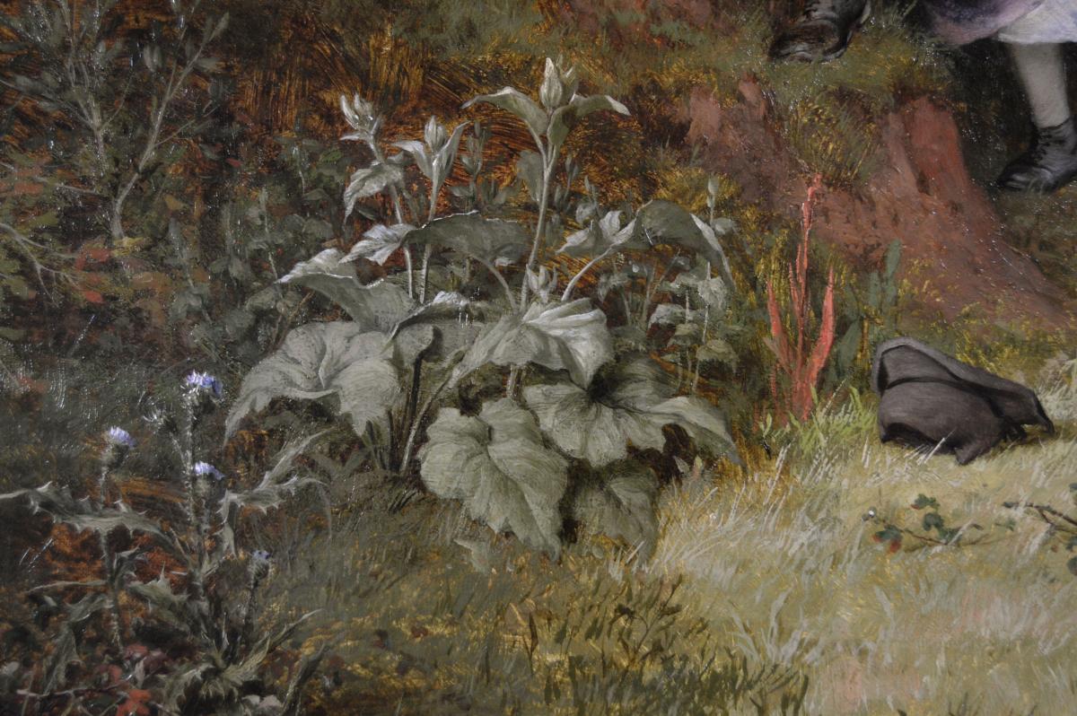 Genre oil painting of children gathering berries by William Bromley
