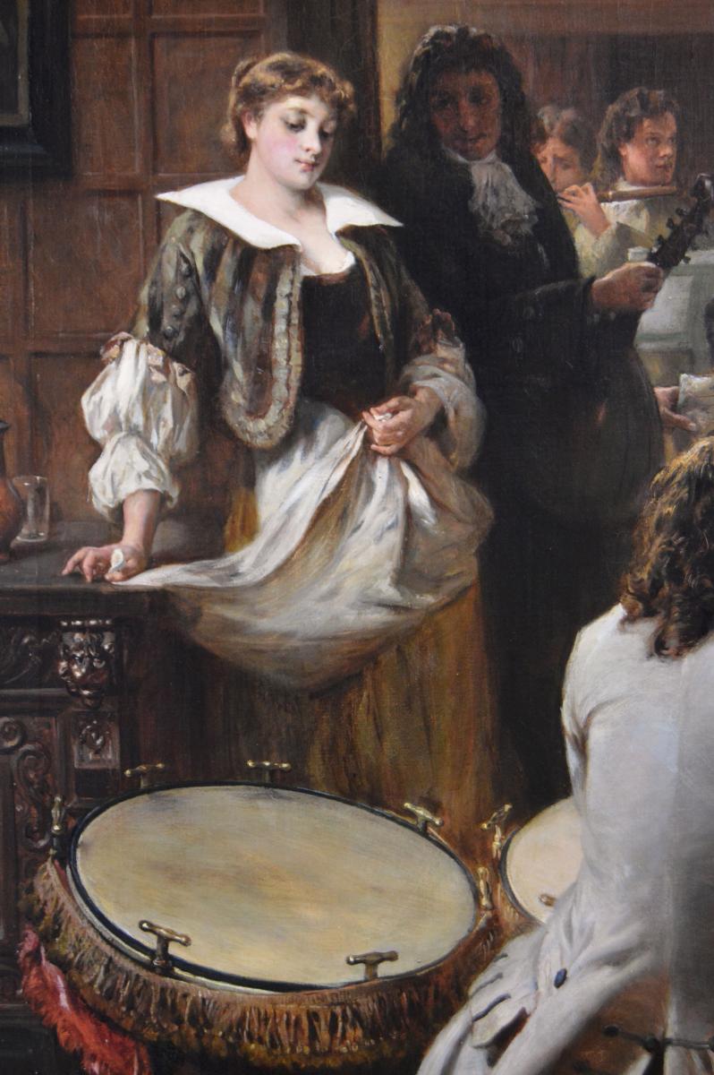 Large-scale Royal Academy historical genre oil painting of musicians at a stately home by Robert Alexander Hillingford