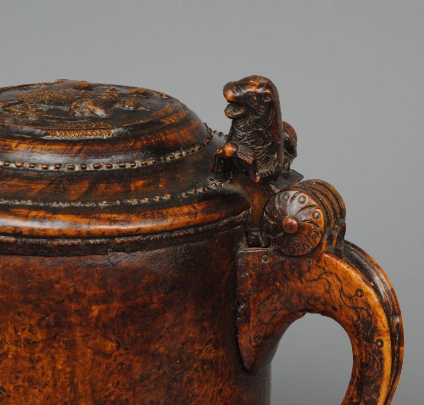 Superb and Large Example of a Norwegian Burr Wood Peg Tankard