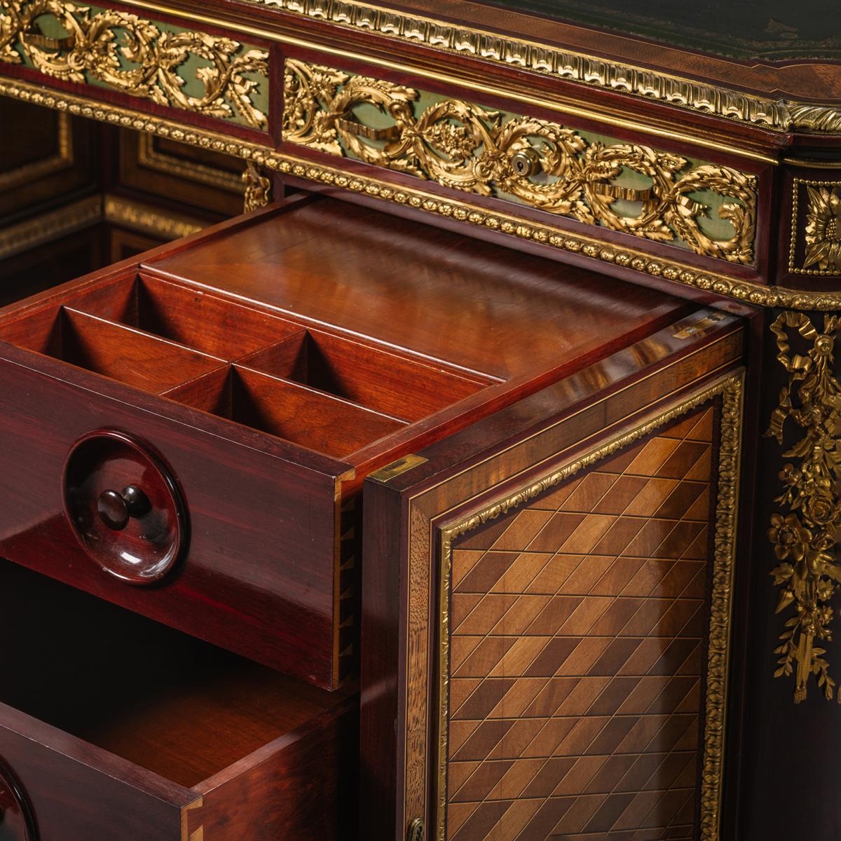 An Important Napoleon III Gilt-Bronze Mounted Parquetry Pedestal Desk, By Guillaume Grohé