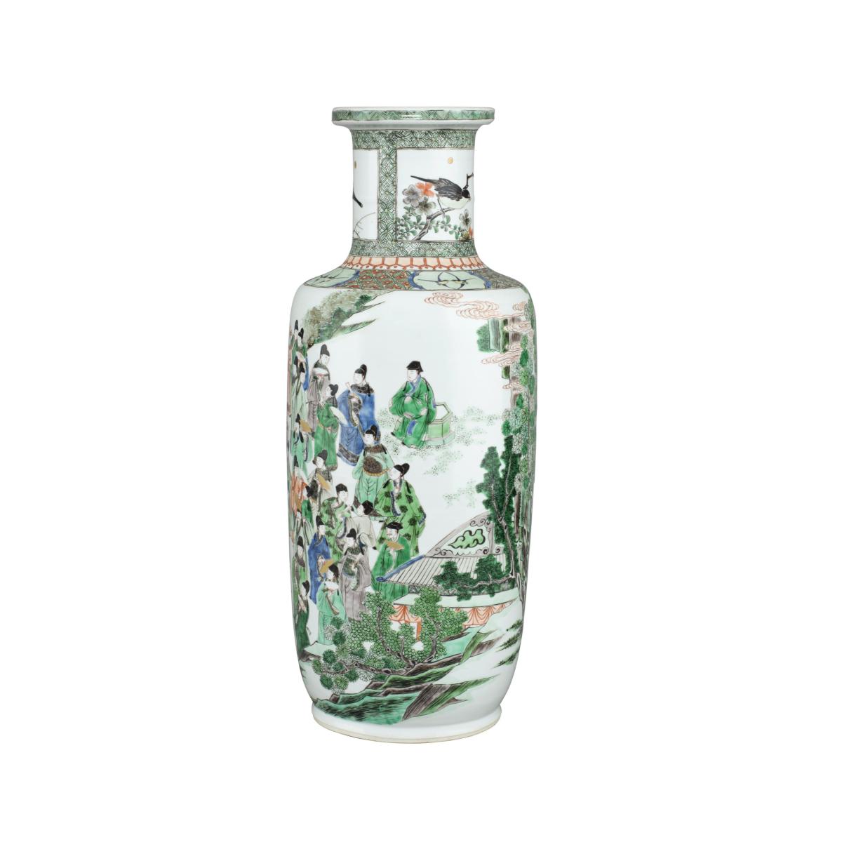 Chinese porcelain famille verte, wucai rouleau vase