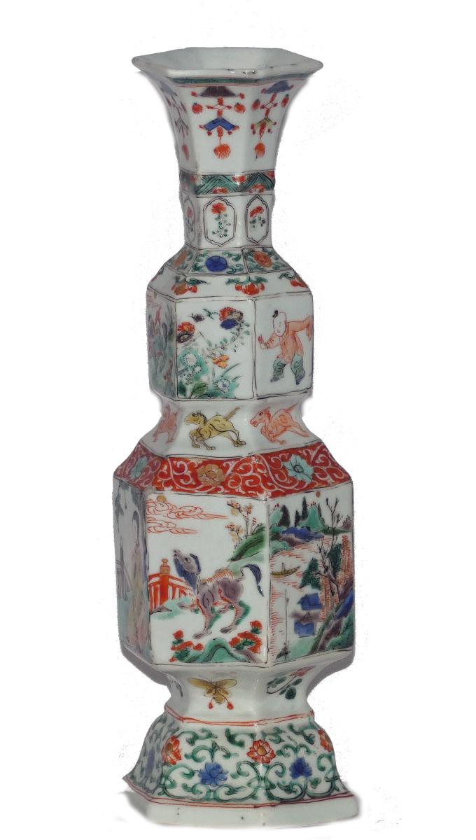 Kangxi Famille Verte Hexagonal Stepped Vase