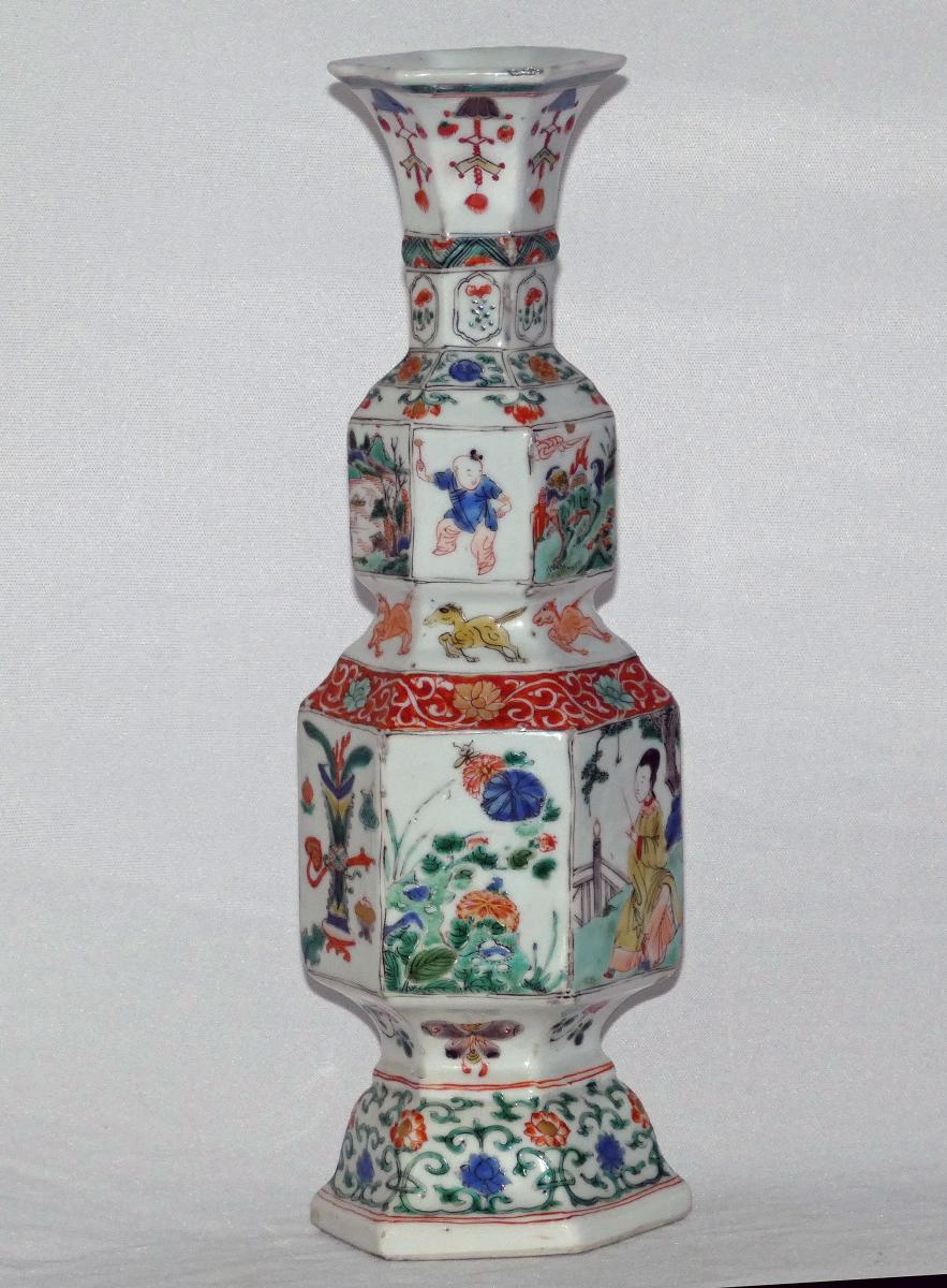 Kangxi Famille Verte Hexagonal Stepped Vase