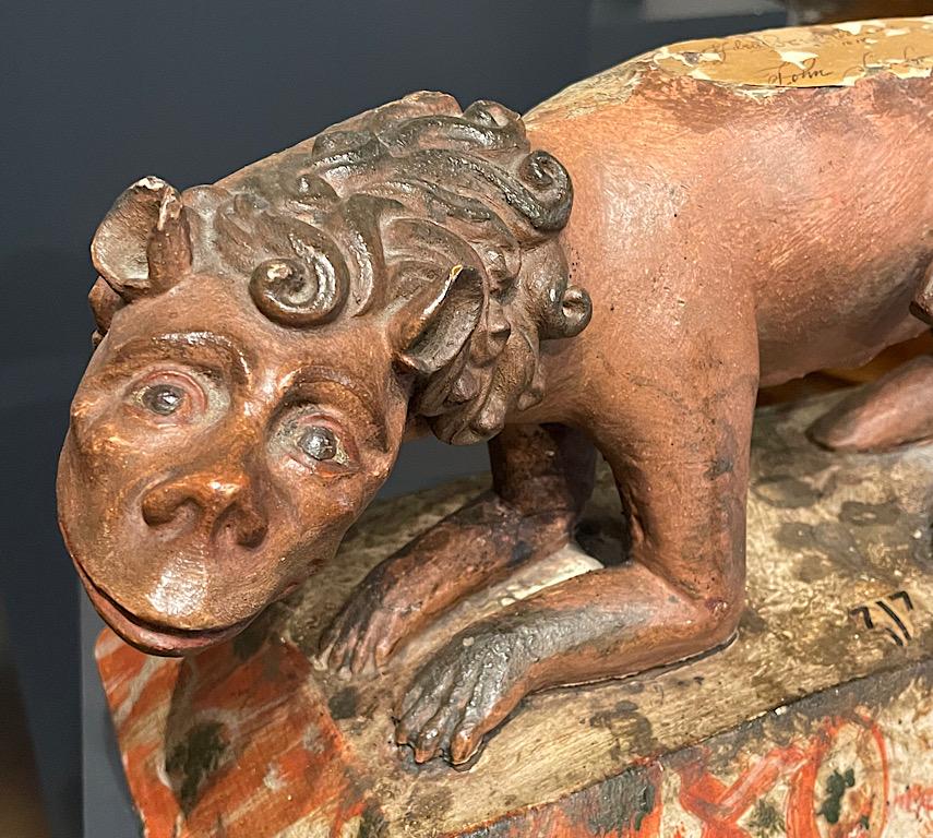 A Wonderful English Polychromed Early 17th Century Sculpture of A Manticore