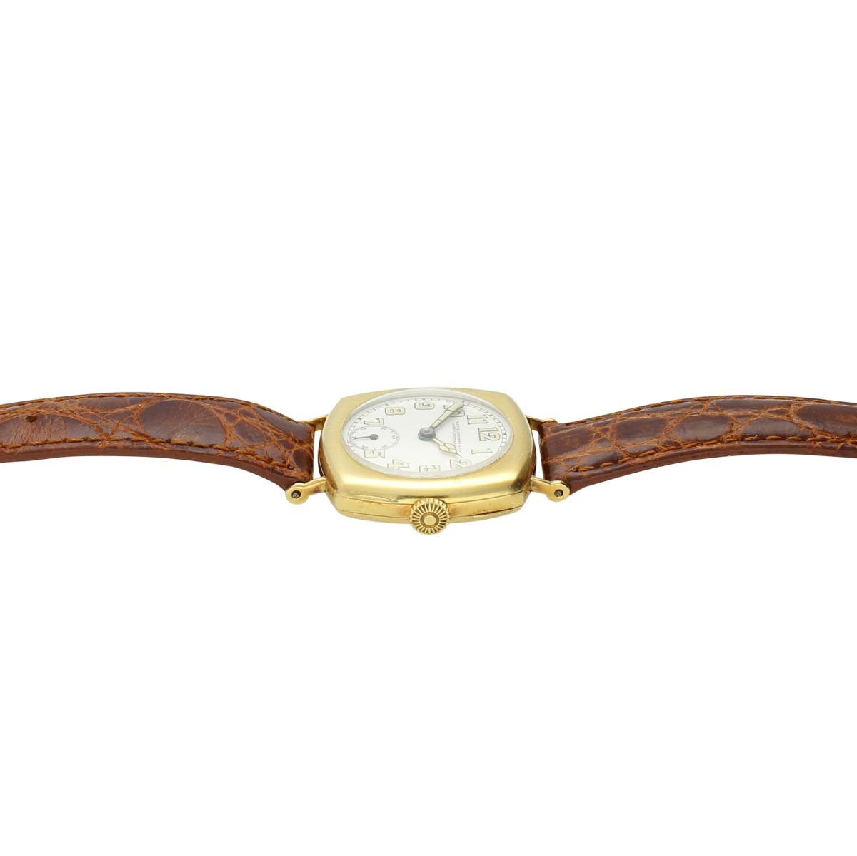 Patek Philippe 18ct Yellow Gold Cushion Cased Wristwatch with Enamel Dial. Made 1920