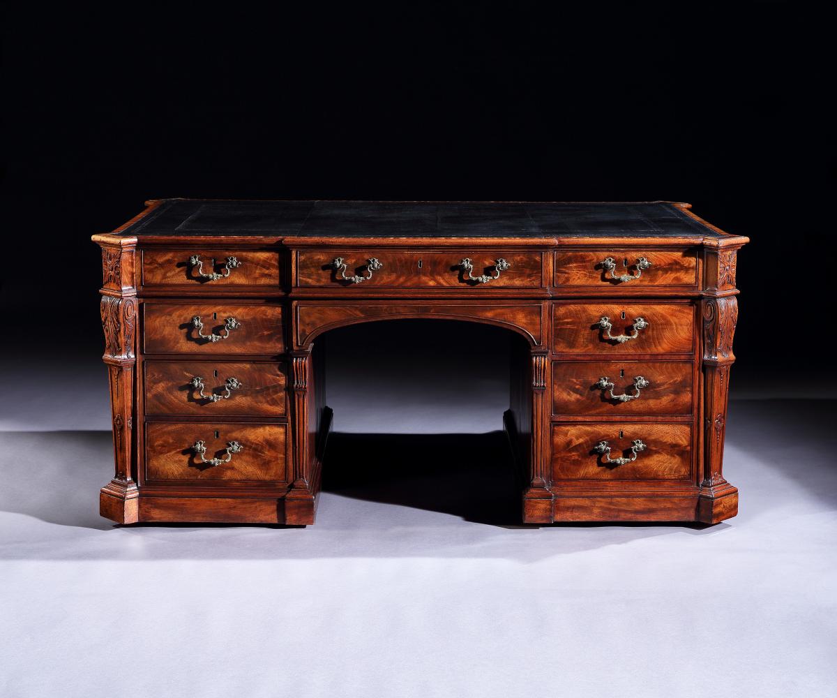 An Important Chippendale Period Carved Mahogany Partners Desk
