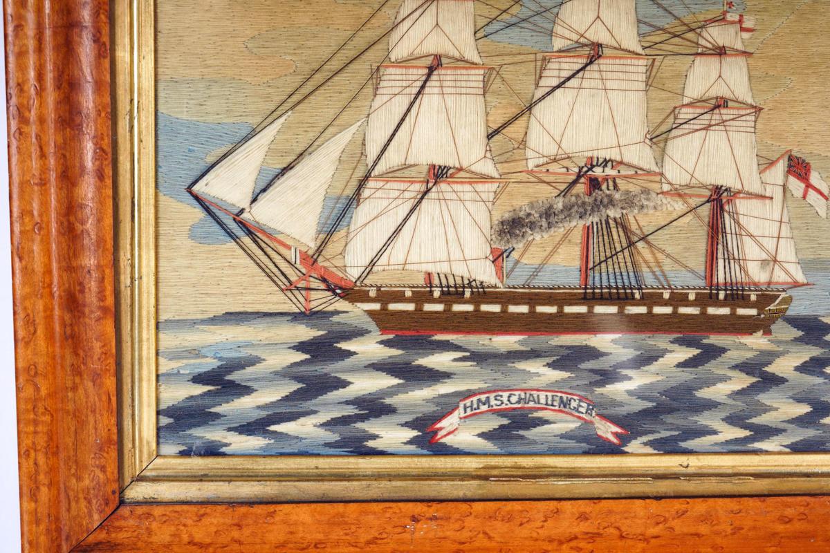 British Sailor's Woolwork of H.M.S. Challenger, Pearl-class Corvette, Circa 1865