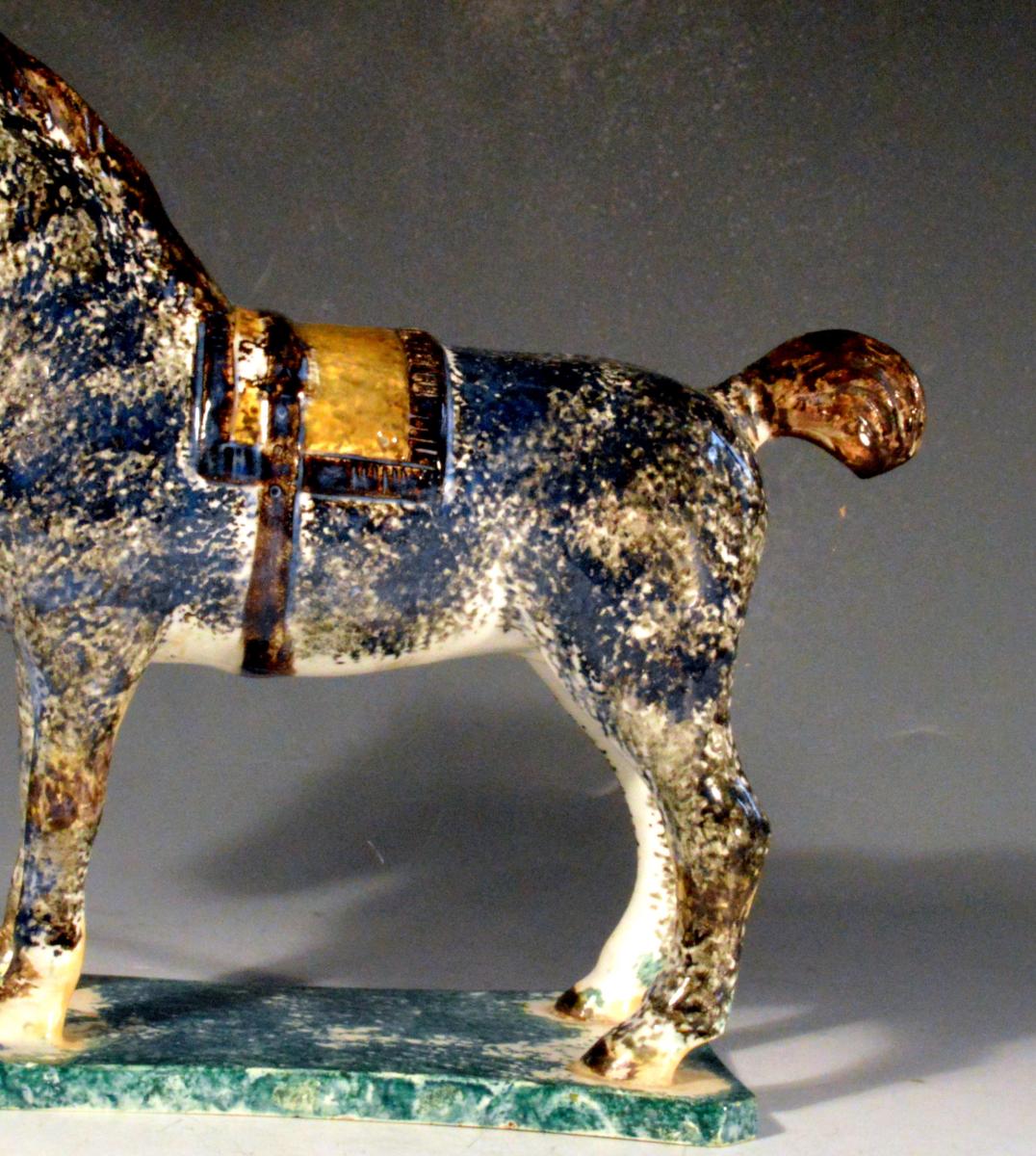 Newcastle Prattware Pottery Model of a Horse, St. Anthony Pottery, Newcastle upon Tyne. Circa 1800-20.