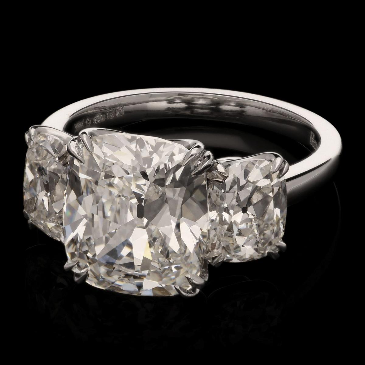 Three Stone Old Mine Brilliant Cut Diamond Ring | BADA