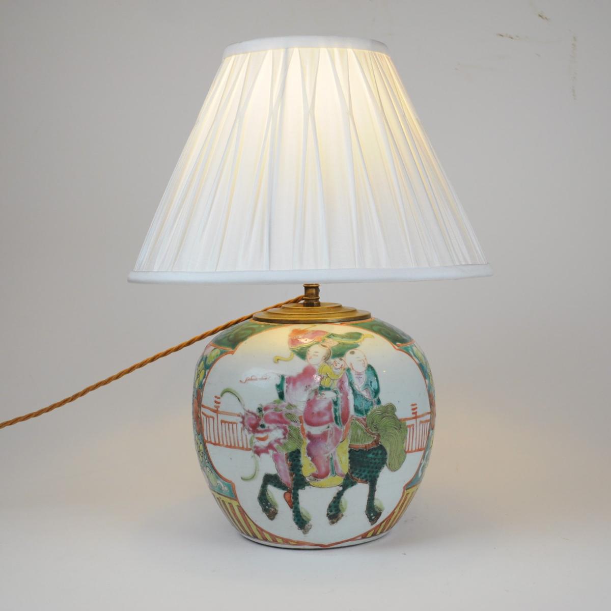 Chinese Polychrome Table Lamp