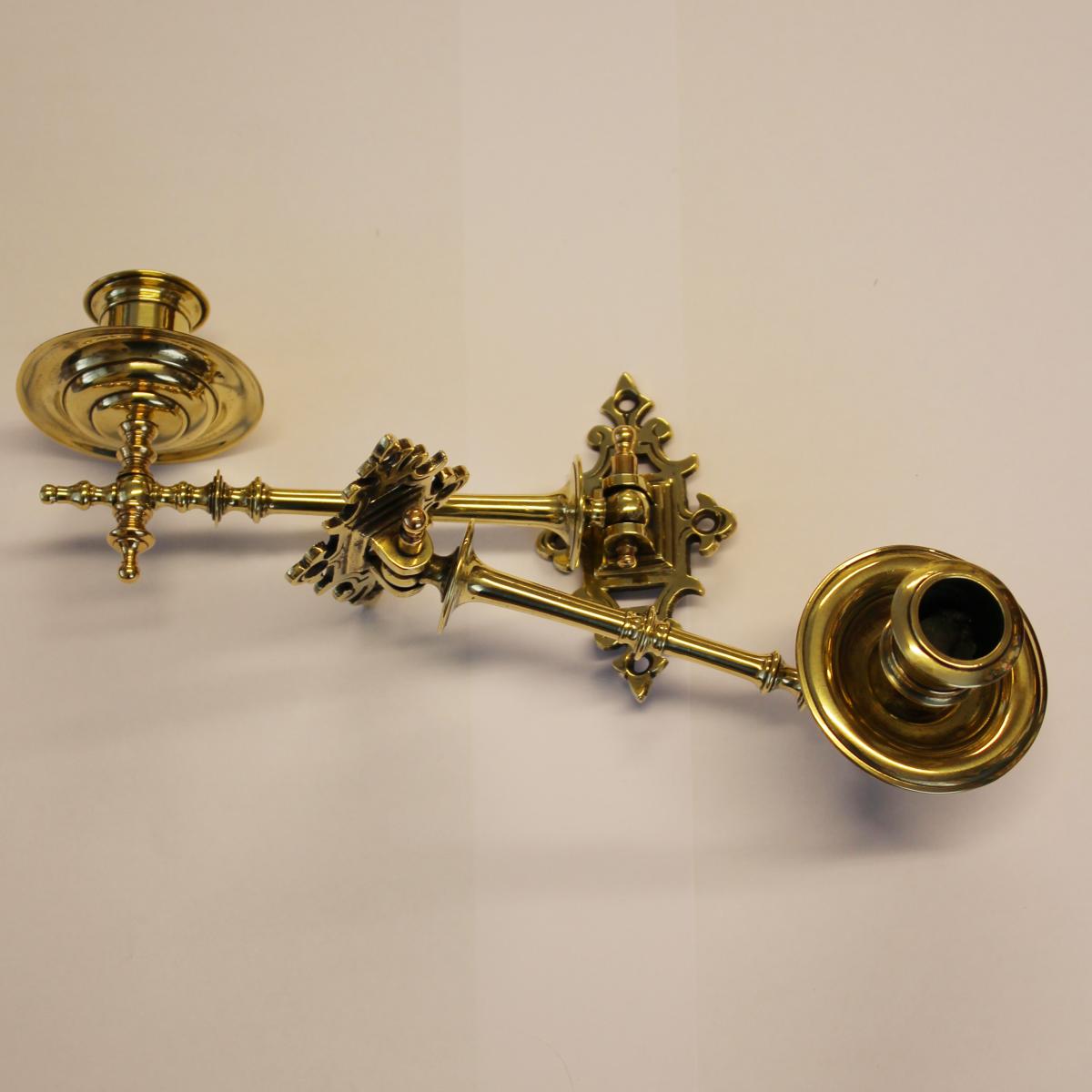 Victorian decorative antique turned brass sconces - side profile