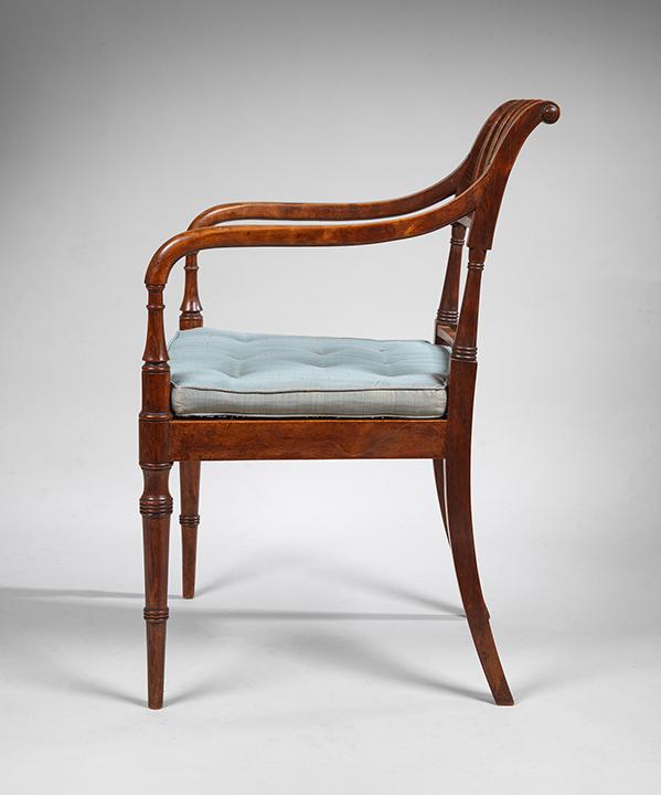 George III Sheraton period satinwood armchairs
