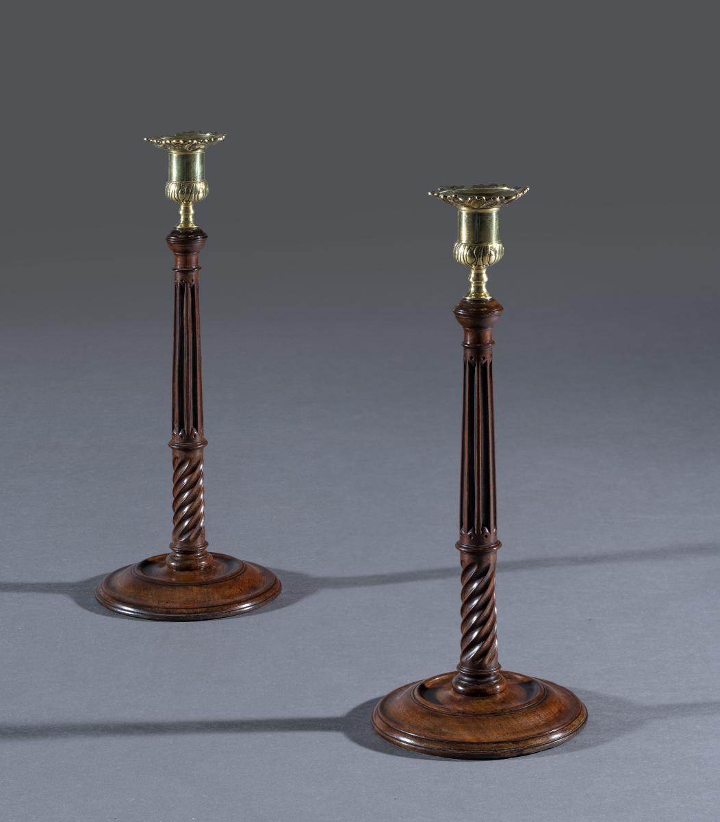 Pair of 18th Century Mahogany Candlesticks