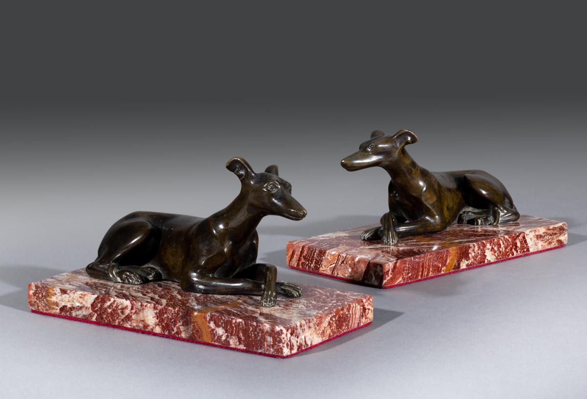 Pair of Regency Bronze Greyhounds