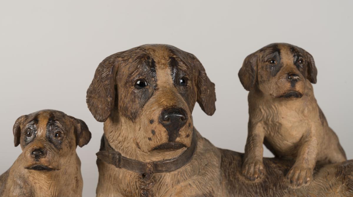 19th Century Swiss 'Black Forest' Carved Dog Group