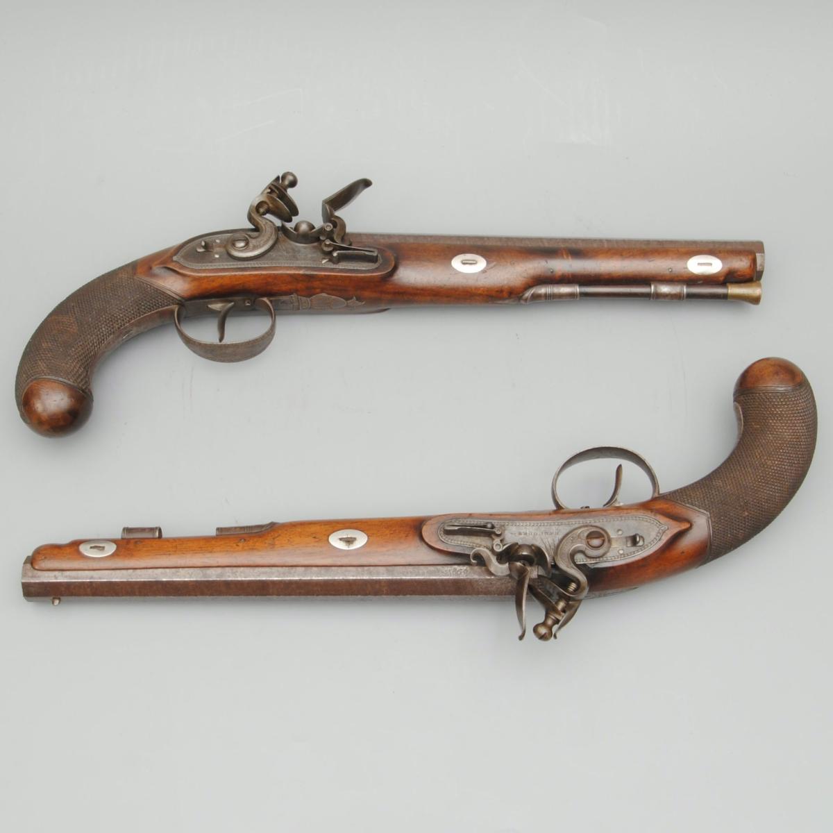 A Pair of Flintlock Duelling Pistols by Harcourt of Ipswich