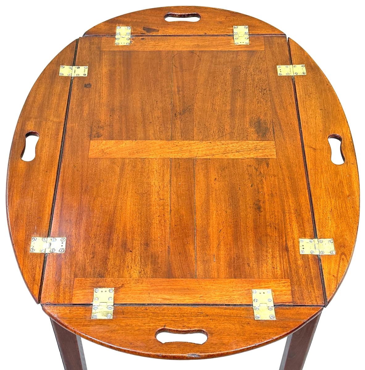 Georgian Mahogany Oval Butlers Tray On Stand