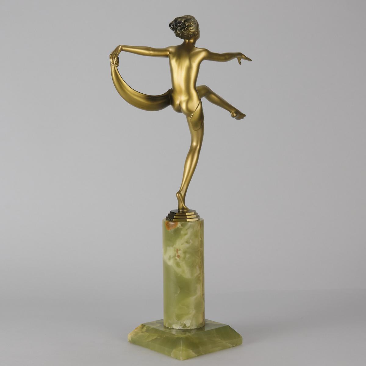 Art Deco Cold-Painted bronze sculpture entitled "Scarf Dancer" by Josef Lorenzl Circa: 1925