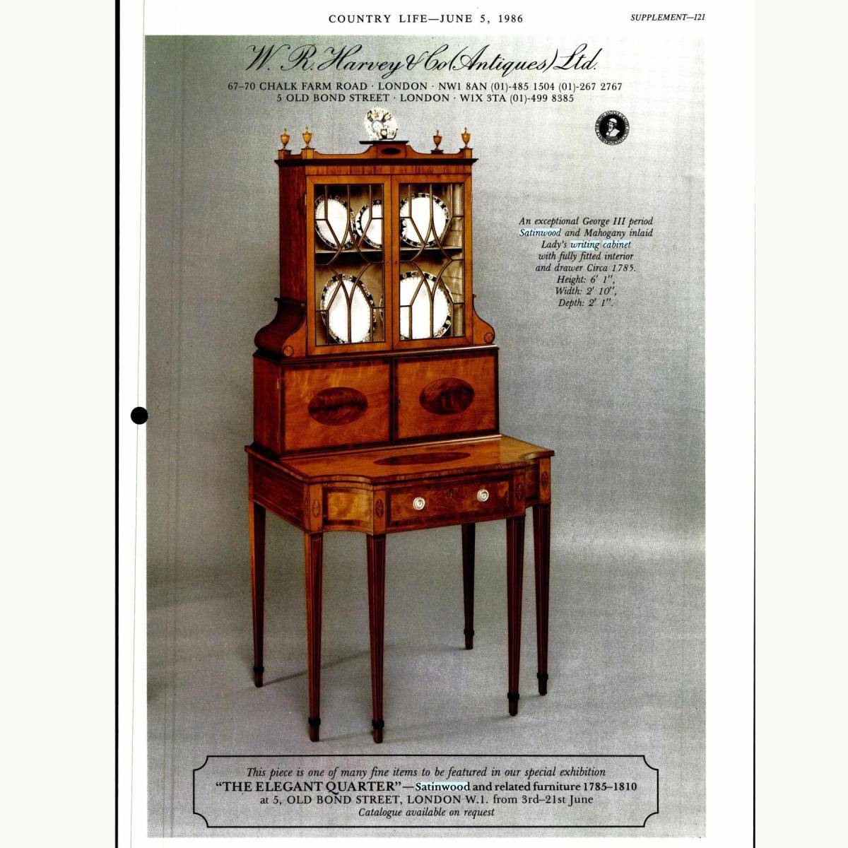 An Important 18th Century George III Satinwood and Sabicu Writing Cabinet