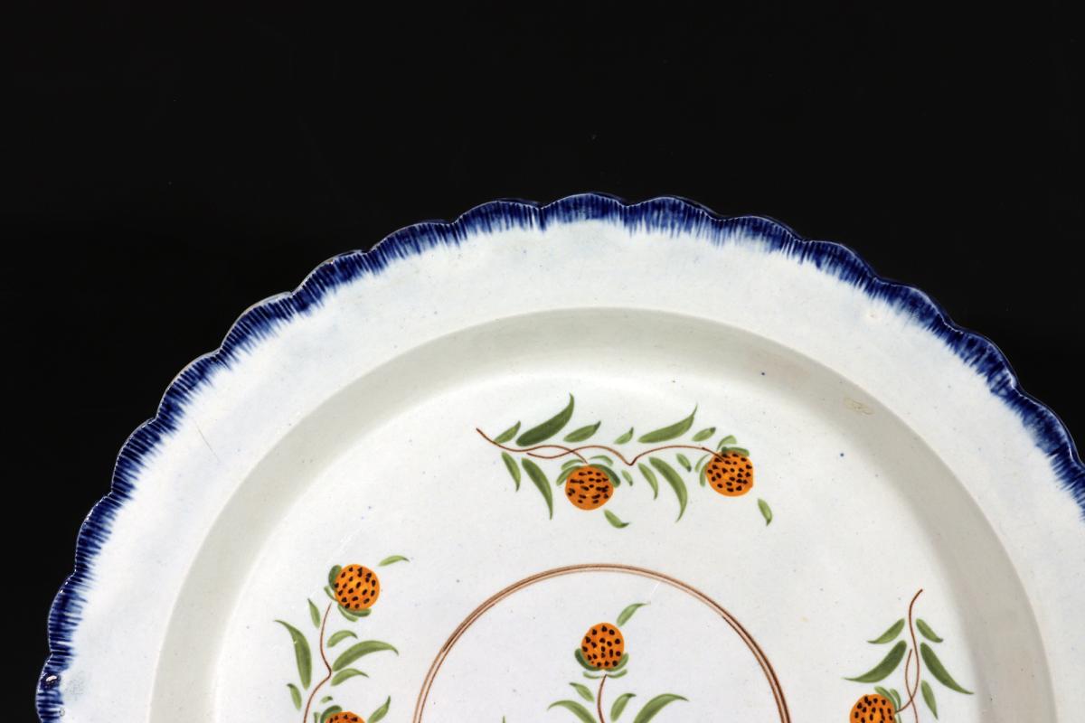 English Shell-Edge Pearlware Pottery Large Dish with Strawberry Decoration, Circa 1800-1810