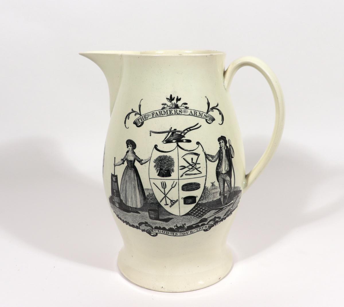 "Peace, Plenty and Independence" Liverpool Transfer Decorated Creamware Jug, Circa 1800
