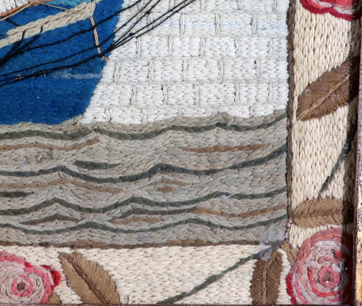 British Sailor's Woolwork with Unusual Border, Chain Stitch, Circa 1875