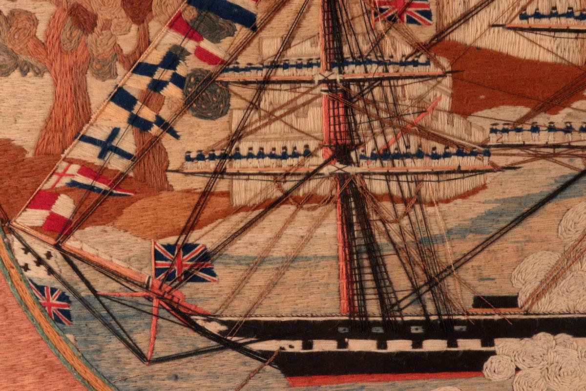 Sailor's Woolwork With Sailors "Manning the Yards" on Fully Dressed Ship