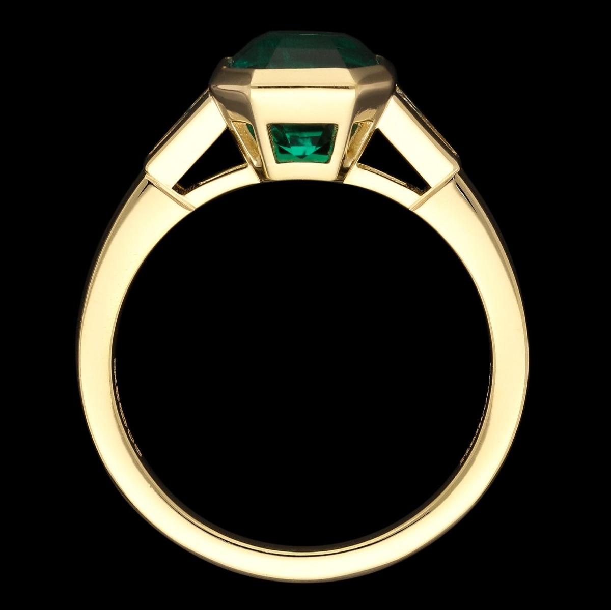 Hancocks 1.83ct Colombian Emerald Ring In 18ct Gold With Tapered Baguette Diamond Shoulders