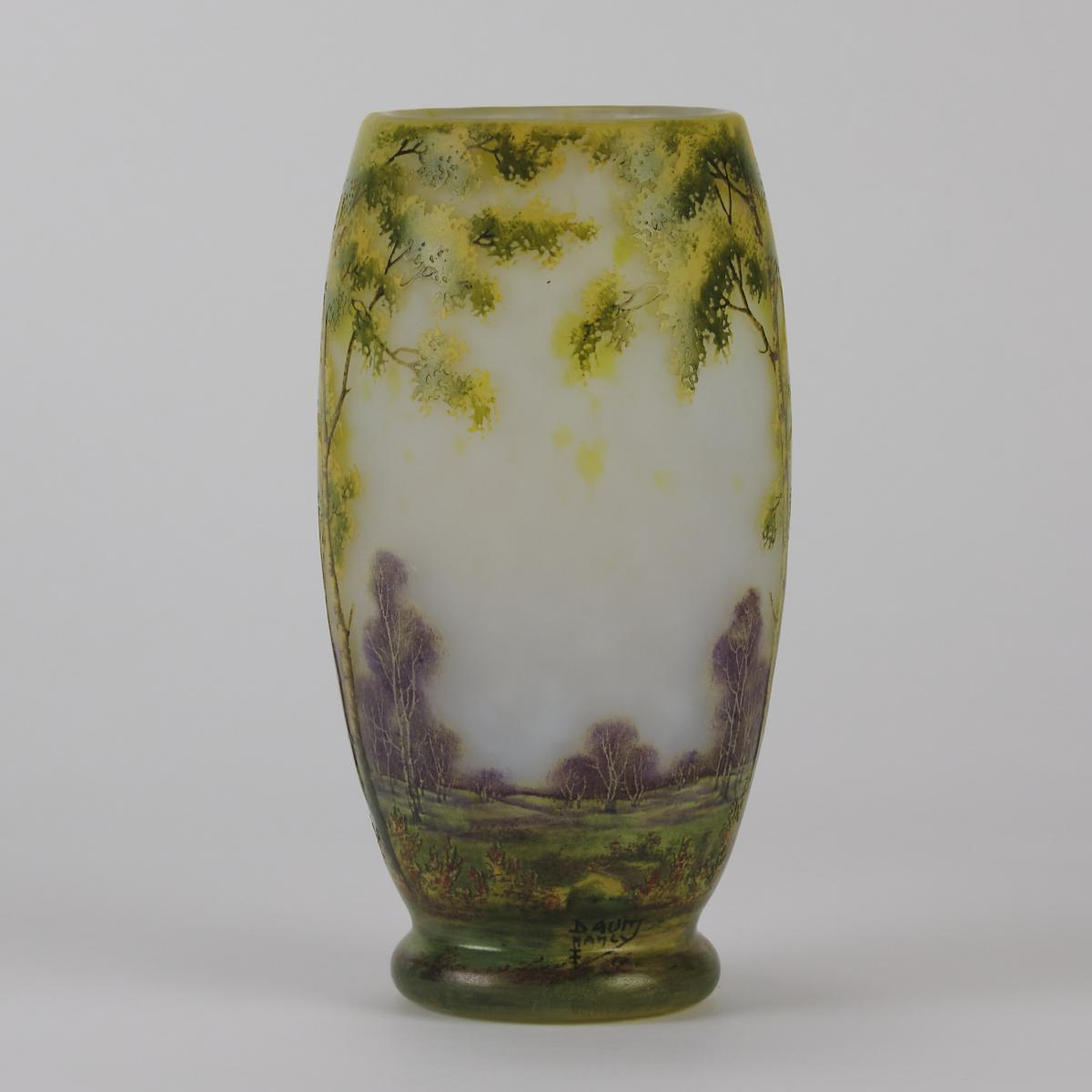 20th Century Cameo Glass Landscape Vase entitled "Summer Landscape" by Daum - Circa 1900