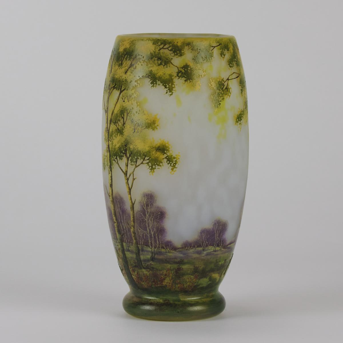 20th Century Cameo Glass Landscape Vase entitled "Summer Landscape" by Daum - Circa 1900