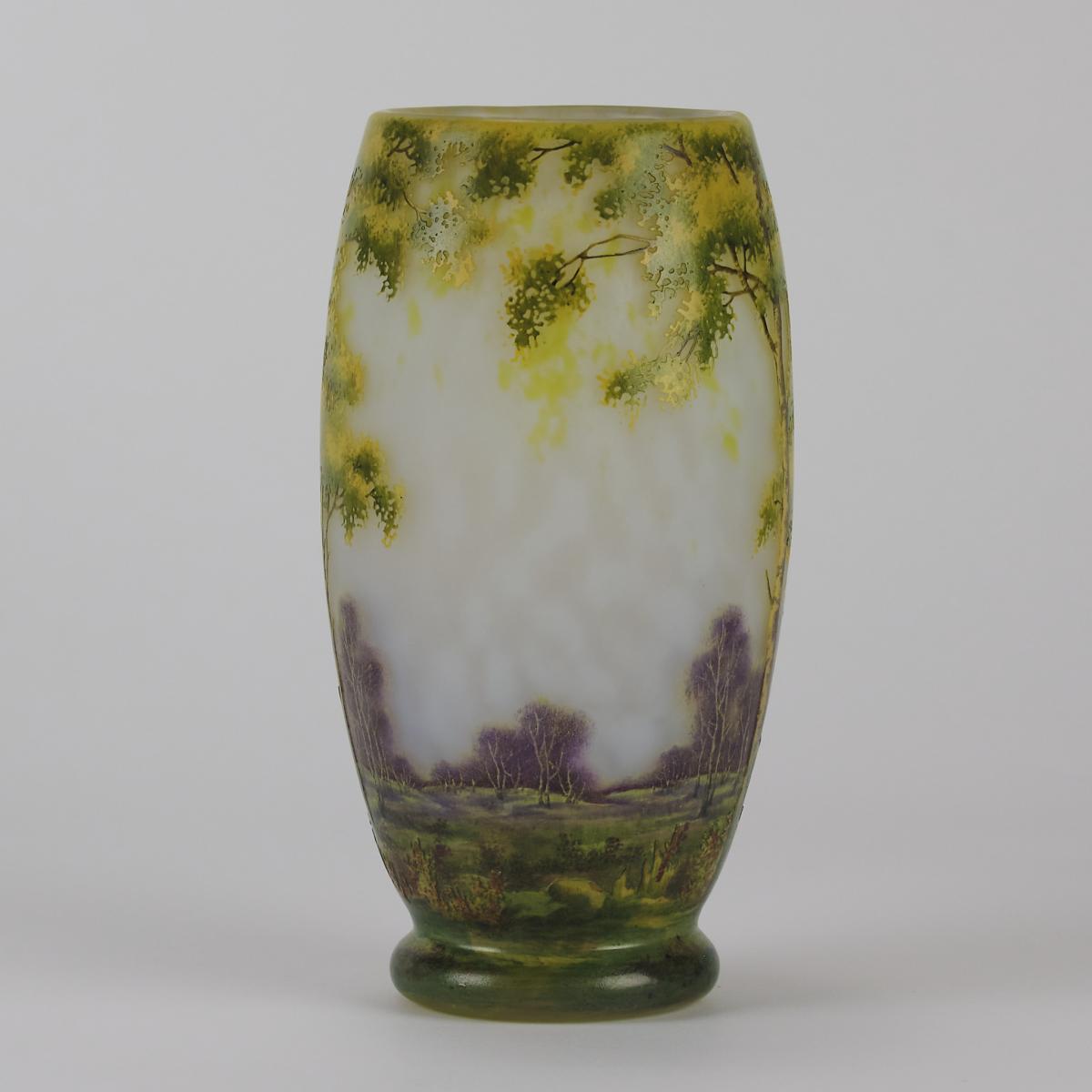 20th Century Cameo Glass Landscape Vase entitled "Summer Landscape" by Daum - Circa 1900