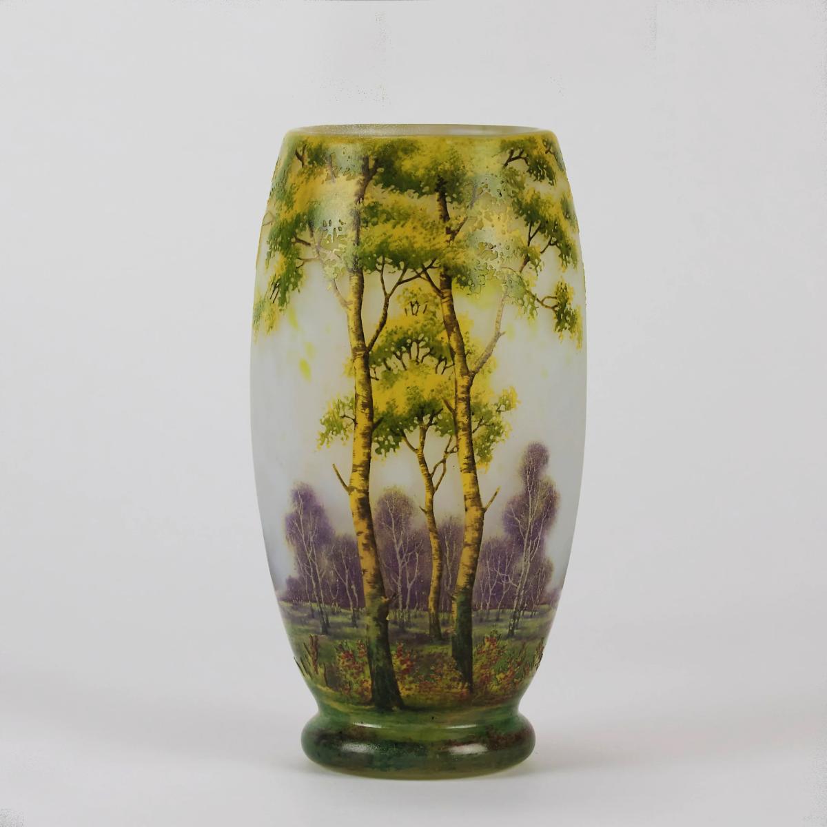 20th Century Cameo Glass Landscape Vase entitled "Summer Landscape" by Daum - Circa 1900