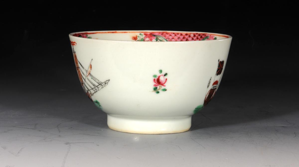 Chinese Export Porcelain Ship Decorated Tea Bowl